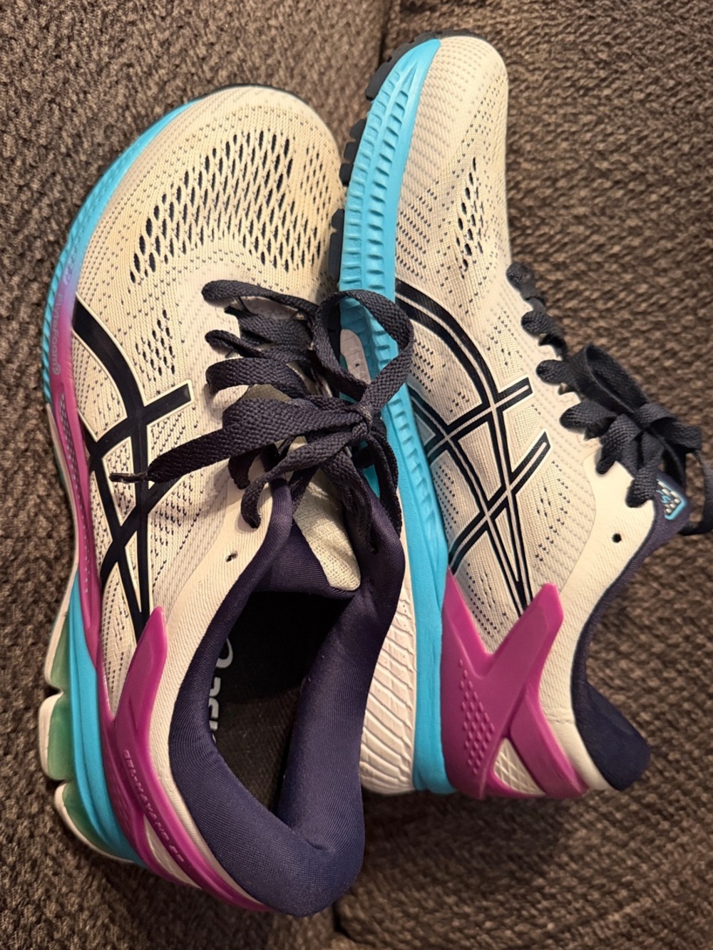 ASICS Cream Athletic Shoes with Navy, Teal & Pink Accents